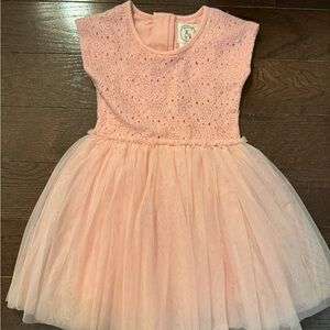 Elegant Peach Lace Kids Dress